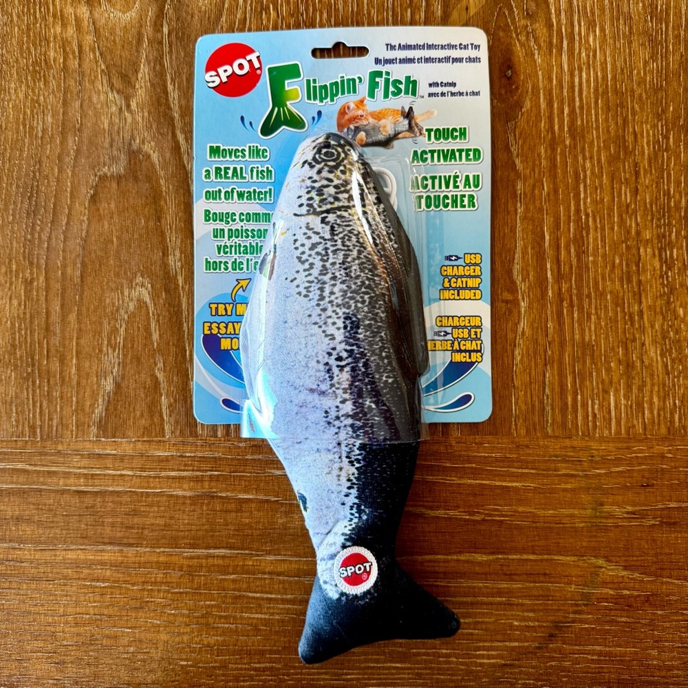 Spot Flippin’ Fish battery operated wiggly catnip toy